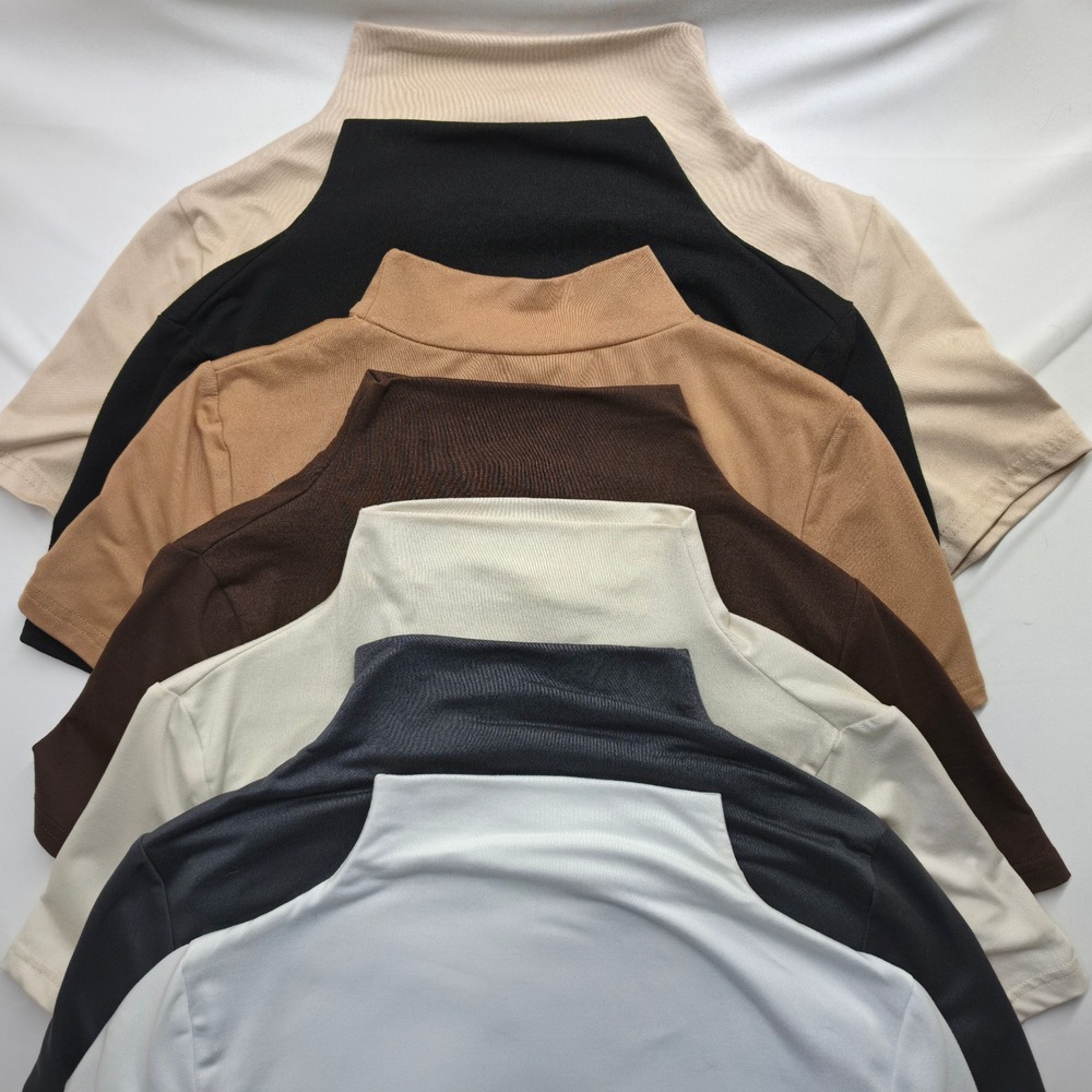 Lot of 7 Shein Short Sleeve Mock Neck Tops Neutral Capsule Wardrobe Basics Small